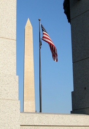 US flag with the Washington Monument